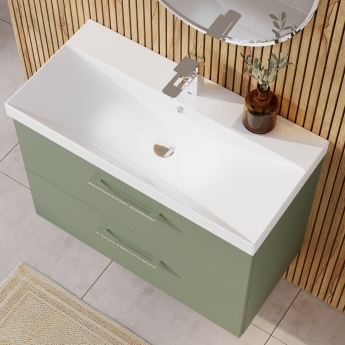 Nuie Arno Wall Hung 2-Drawer Vanity Unit with Basin-3 800mm Wide - Satin Green