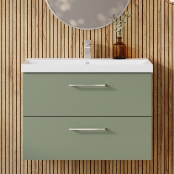 Nuie Arno Wall Hung 2-Drawer Vanity Unit with Basin-3 800mm Wide - Satin Green