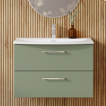 Nuie Arno Wall Hung 2-Drawer Vanity Unit with Basin-4 800mm Wide - Satin Green