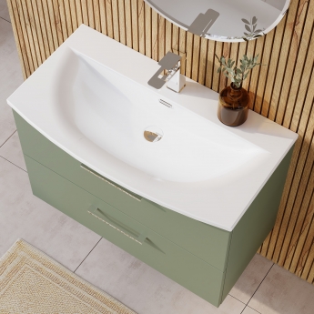 Nuie Arno Wall Hung 2-Drawer Vanity Unit with Basin-4 800mm Wide - Satin Green