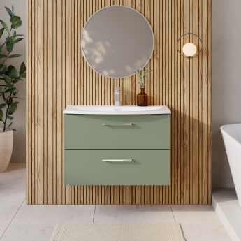 Nuie Arno Wall Hung 2-Drawer Vanity Unit with Basin-4 800mm Wide - Satin Green