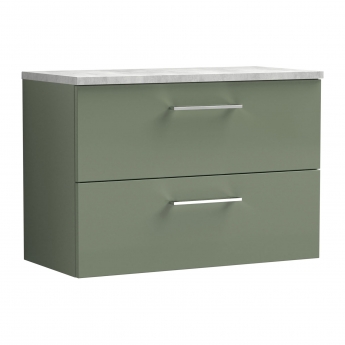Nuie Arno Wall Hung 2-Drawer Vanity Unit with Bellato Grey Worktop 800mm Wide - Satin Green