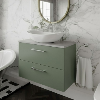 Nuie Arno Wall Hung 2-Drawer Vanity Unit with Bellato Grey Worktop 800mm Wide - Satin Green