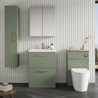 Nuie Arno Floor Standing 2-Drawer Vanity Unit with Basin-1 600mm Wide - Satin Green