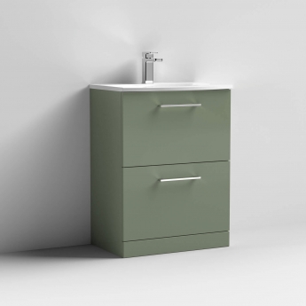 Nuie Arno Floor Standing 2-Drawer Vanity Unit with Basin-4 600mm Wide - Satin Green