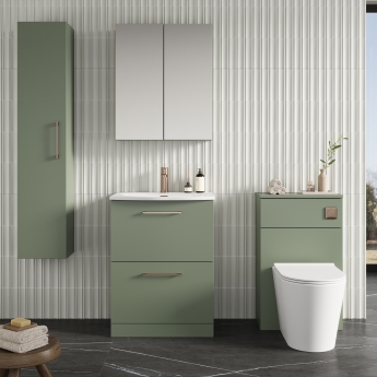 Nuie Arno Floor Standing 2-Drawer Vanity Unit with Basin-4 600mm Wide - Satin Green