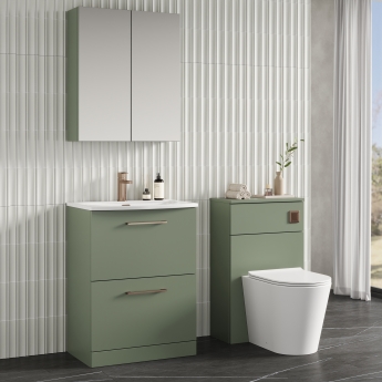 Nuie Arno Floor Standing 2-Drawer Vanity Unit with Basin-4 600mm Wide - Satin Green