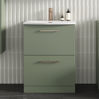 Nuie Arno Floor Standing 2-Drawer Vanity Unit with Basin-4 600mm Wide - Satin Green