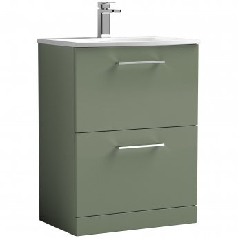 Nuie Arno Floor Standing 2-Drawer Vanity Unit with Basin-4 600mm Wide - Satin Green