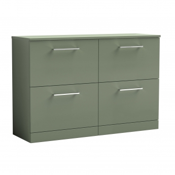 Nuie Arno Floor Standing 4-Drawer Vanity Unit with Worktop 1200mm Wide - Satin Green | Product Image