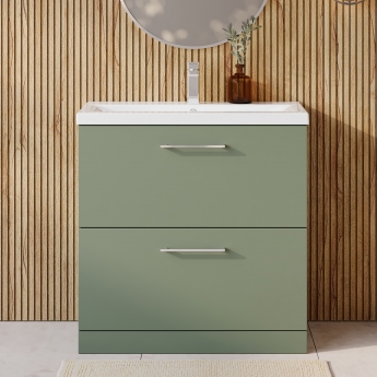 Nuie Arno Floor Standing 2-Drawer Vanity Unit with Basin-1 800mm Wide - Satin Green