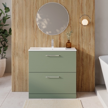 Nuie Arno Floor Standing 2-Drawer Vanity Unit with Basin-2 800mm Wide - Satin Green