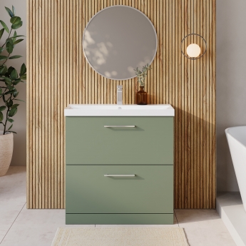 Nuie Arno Floor Standing 2-Drawer Vanity Unit with Basin-3 800mm Wide - Satin Green