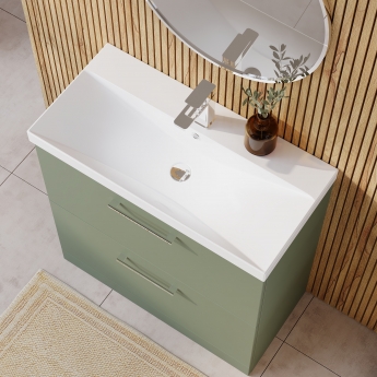 Nuie Arno Floor Standing 2-Drawer Vanity Unit with Basin-3 800mm Wide - Satin Green