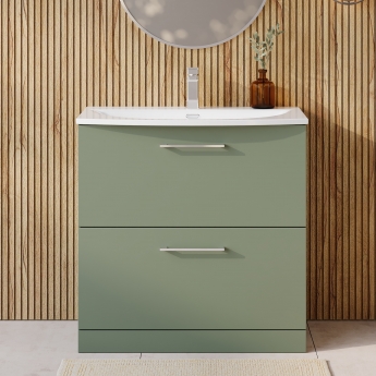 Nuie Arno Floor Standing 2-Drawer Vanity Unit with Basin-4 800mm Wide - Satin Green