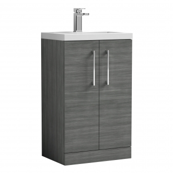 Nuie Arno Compact Floor Standing 2-Door Vanity Unit with Ceramic Basin 500mm Wide - Anthracite Woodgrain