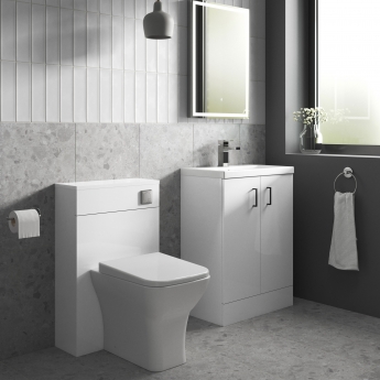 Nuie Arno Compact Floor Standing 2-Door Vanity Unit with Polymarble Basin 500mm Wide - Gloss White