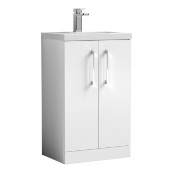 Nuie Arno Compact Floor Standing 2-Door Vanity Unit with Ceramic Basin 500mm Wide - Gloss White