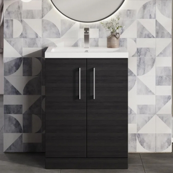 Arno Compact Woodgrain 600mm 2-Door Floor Standing Vanity Unit