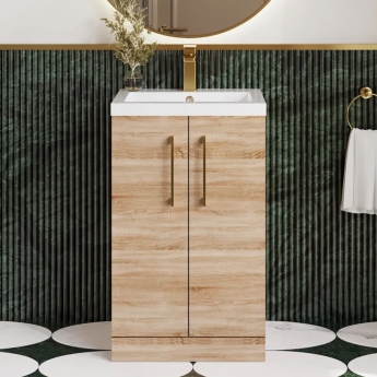 Arno Compact Woodgrain 500mm 2-Door Floor Standing Vanity Unit