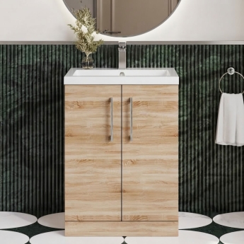 Arno Compact Woodgrain 600mm 2-Door Floor Standing Vanity Unit | Product Image
