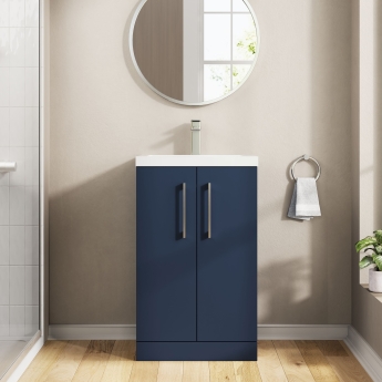 Nuie Arno Compact Floor Standing 2-Door Vanity Unit with Polymarble Basin 500mm Wide - Midnight Blue | Product Image