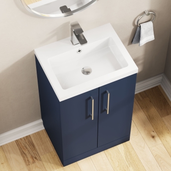 Nuie Arno Compact Floor Standing 2-Door Vanity Unit with Polymarble Basin 500mm Wide - Midnight Blue | Product Image