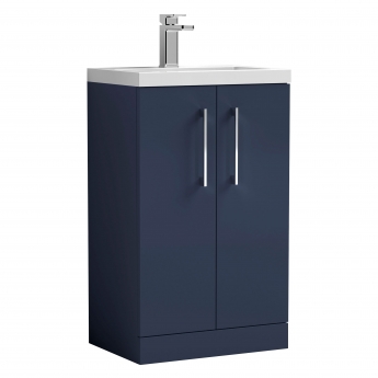 Nuie Arno Compact Floor Standing 2-Door Vanity Unit with Polymarble Basin 500mm Wide - Midnight Blue