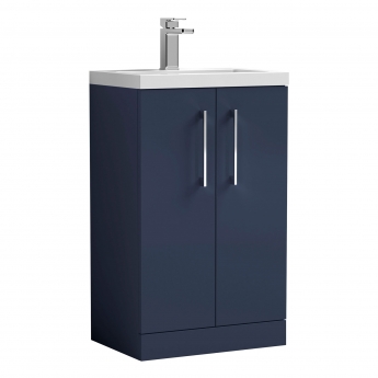Nuie Arno Compact Floor Standing 2-Door Vanity Unit with Ceramic Basin 500mm Wide - Midnight Blue | Product Image