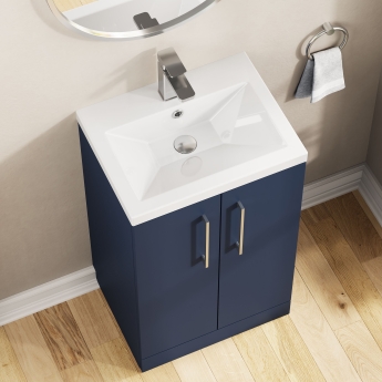 Nuie Arno Compact Floor Standing 2-Door Vanity Unit with Ceramic Basin 500mm Wide - Midnight Blue | Product Image