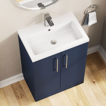 Nuie Arno Compact Floor Standing 2-Door Vanity Unit with Polymarble Basin 600mm Wide - Midnight Blue | Product Image