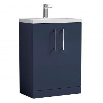 Nuie Arno Compact Floor Standing 2-Door Vanity Unit with Polymarble Basin 600mm Wide - Midnight Blue | Product Image