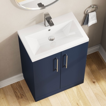 Nuie Arno Compact Floor Standing 2-Door Vanity Unit with Ceramic Basin 600mm Wide - Midnight Blue | Product Image