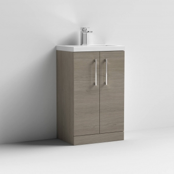 Arno Compact Woodgrain 500mm 2-Door Floor Standing Vanity Unit