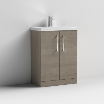 Arno Compact Woodgrain 600mm 2-Door Floor Standing Vanity Unit
