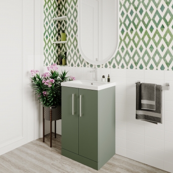 Nuie Arno Floor Standing 2-Door Vanity Unit with Basin-3 500mm Wide - Satin Green