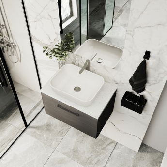 Nuie Arno Wall Hung 1-Drawer Vanity Unit with Sparkling Black Worktop 600mm Wide - Anthracite Woodgrain