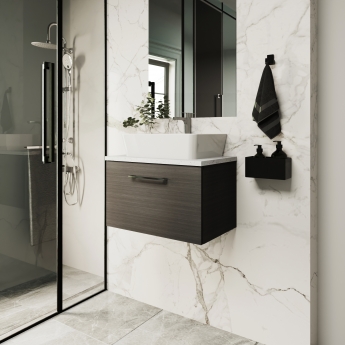 Nuie Arno Wall Hung 1-Drawer Vanity Unit with Worktop 600mm Wide - Anthracite Woodgrain