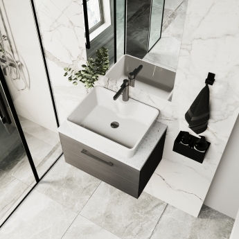 Arno Woodgrain 600mm 1-Drawer Wall Hung Vanity Unit with Countertop