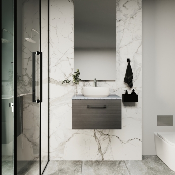 Nuie Arno Wall Hung 1-Drawer Vanity Unit with Sparkling Black Worktop 600mm Wide - Anthracite Woodgrain