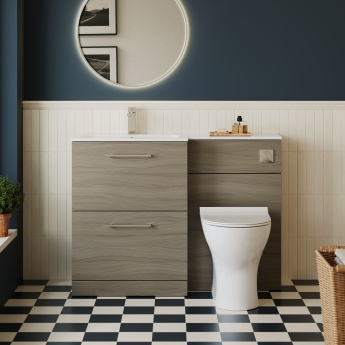 Arno Woodgrain 1100mm 2-Drawer Combination Vanity Basin and Toilet Unit | Product Image