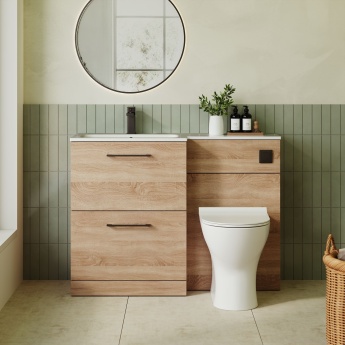 Arno Woodgrain 1100mm 2-Drawer Combination Vanity Basin and Toilet Unit | Product Image