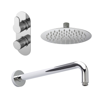 Nuie Arvan Thermostatic Twin Round Concealed Shower Valve with Fixed Head and Arm - Chrome | Product Image