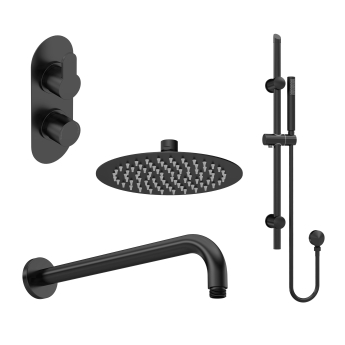 Nuie Arvan Thermostatic Twin Concealed Complete Mixer Shower with Diverter - Matt Black | Product Image