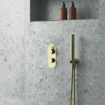 Nuie Arvan Thermostatic Concealed Shower Valve with Diverter Dual Handle - Brushed Brass