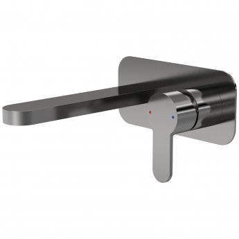 Nuie Arvan 2-Hole Wall Mounted Basin Mixer Tap with Plate - Brushed Gun Metal
