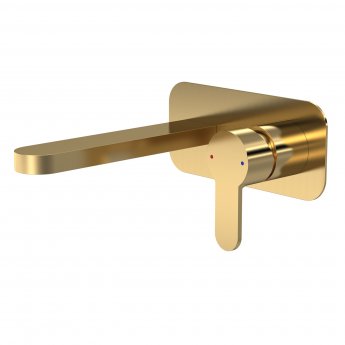 Nuie Arvan 2-Hole Wall Mounted Basin Mixer Tap with Plate - Brushed Brass