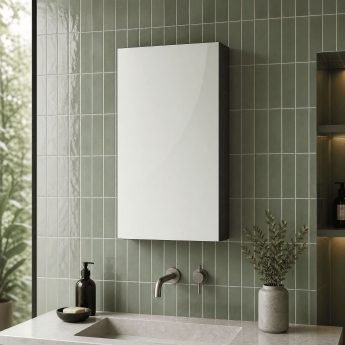 Nuie Athena 1-Door Mirrored Bathroom Cabinet 715mm H x 450mm W - Charcoal Black Woodgrain | Product Image
