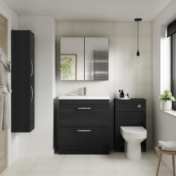 Nuie Athena Mirrored Cabinet (50/50) 800mm Wide - Charcoal Black Woodgrain | Product Image