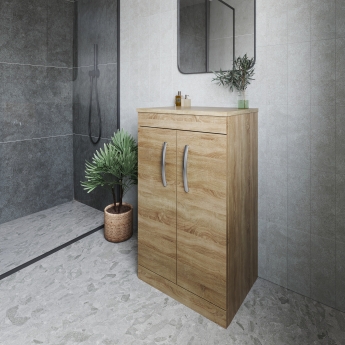 Nuie Athena Floor Standing 2-Door Vanity Unit and Worktop 500mm Wide - Natural Oak